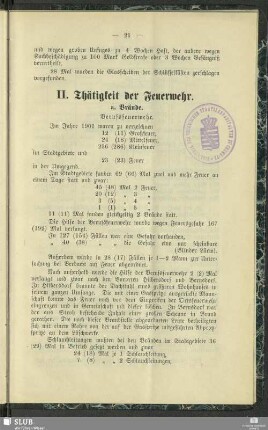 II. Thätigkeit der Feuerwehr