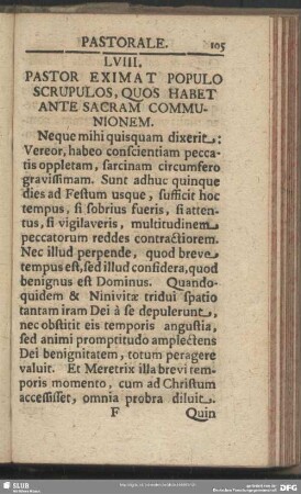 LVIII [i.e. LVII]. Pastor Eximat Populo Scrupulos, Quos Habet Ante Sacram Communionem