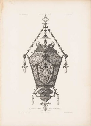 Schlafzimmerampel aus Schmiedeeisen: Ansicht (aus: Architektonisches Skizzenbuch, H. 171/6, 1881)