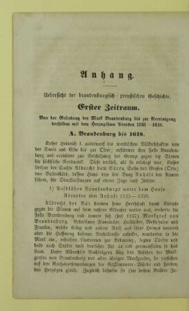 Anhang. Uebersicht der brandenburgisch-preußischen Geschichte