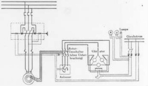 Vibratoranlage, Schaltungsbild (Bergmann, Berlin) : Technikgeschichte | Elektrotechnik | Verbrauch elektrischer Energien | Elektromotoren