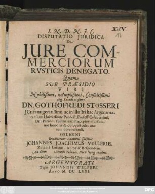 Disputatio Iuridica De Iure Commerciorum Rusticis Denegato