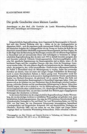 Die große Geschichte eines kleinen Landes. Anmerkungen zu dem Buch »Geschichte des Landes Württemberg-Hohenzollern 1945-1952. Darstellungen und Erinnerungen«.