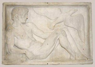 Relief eines liegenden Mannes mit Vogel