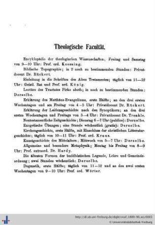 I. In der theologischen Facultät.