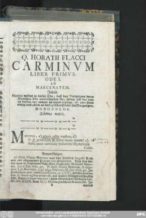 Q. Horatii Flacii Carminum Liber Primus.