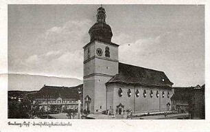 Gsaenger, Gustav; Amberg / Oberpfalz (Bayern); Dreifaltigkeits Kirche, Pfarrhaus, Beneficatenhaus und Schule - Außenansicht