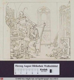 Faust in seiner Studierstube mit Mephistopheles.
