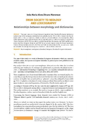 From society to neology and lexicography. Relationships between morphology and dictionaries