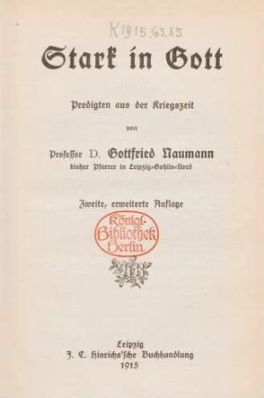 Stark in Gott : Predigten aus der Kriegszeit
