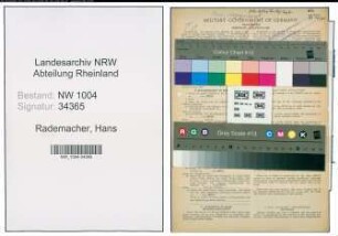 Entnazifizierung Hans Rademacher , geb. 01.09.1914 (Kaufm.Angestellter)