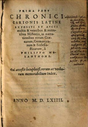 ... pars chronici Carionis, 1
