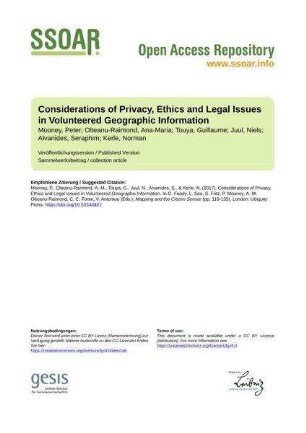 Considerations of Privacy, Ethics and Legal Issues in Volunteered Geographic Information