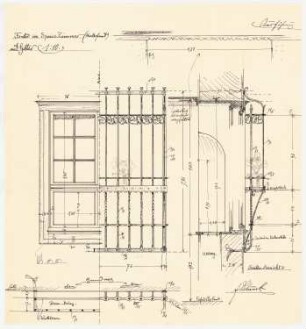 Einfamilienwohnhaus, Berlin-Nikolassee: Detail 1:10: Fenster im Speisezimmer mit Außengitter