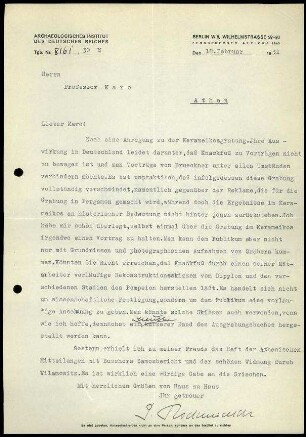 G. Rodenwaldt an G. Karo