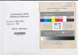 Entnazifizierung Hermann Dienz , geb. 08.10.1891 (Jurist)