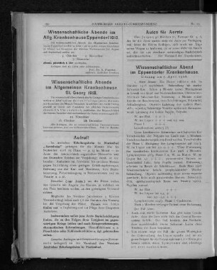 Wissenschaftliche Abende im Allg. Krankenhause Eppendorf 1918.