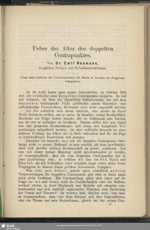 Ueber das Alter des doppelten Contrapunktes