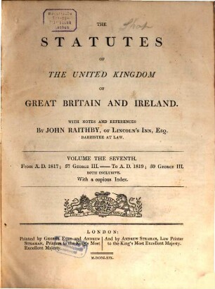 The statutes of the United Kingdom of Great Britain and Ireland. 25, 25 = Vol. 7. 1817/19 (1819)
