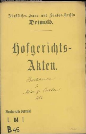 Barkhausen, Hermanns Witwe in Salzuflen gegen Johanns Meier zu Bexten Witwe - Schuldforderung