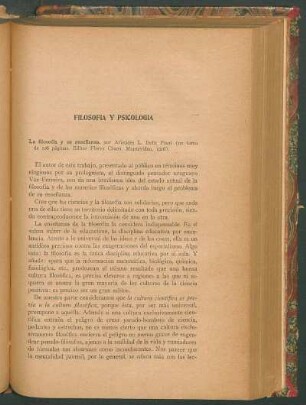 Filosofía y psicología : La filosofía y su enseñanza, por Aristides L. Delle Piani