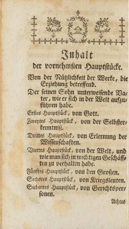 Inhalt der vornehmsten Hauptstücke