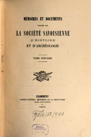 Mémoires et documents. 7. 1863
