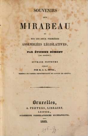 Souvenirs sur Mirabeau et sur les deux premières assemblées législatives