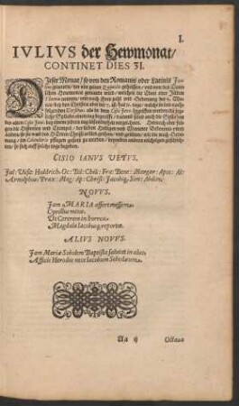 Iulius der Hewmonat/ Continet Dies 31.