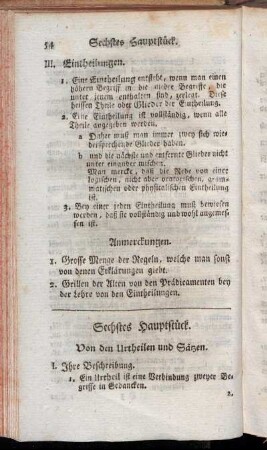 Sechstes Hauptstück. Von den Urtheilen und Sätzen.