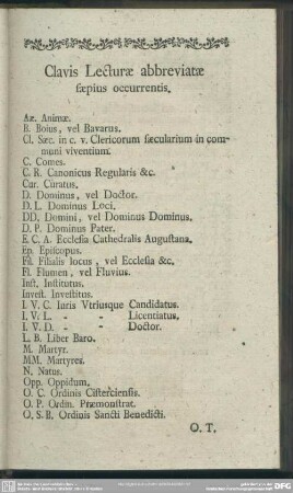 Clavis Lecturae abbreviatae saepius occurrentis