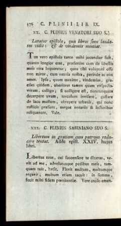 XX. C. Plinius Venatori Suo S.