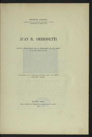 Juan B. Ambrosetti : discurso pronunciado en la inhumación de sus restos el 29 de mayo de 1917
