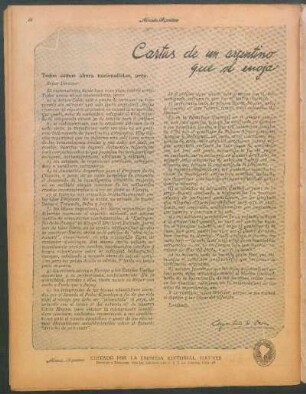 Cartas de un argentino que se enoja : Todos somos ahora nacionalistas, pero...