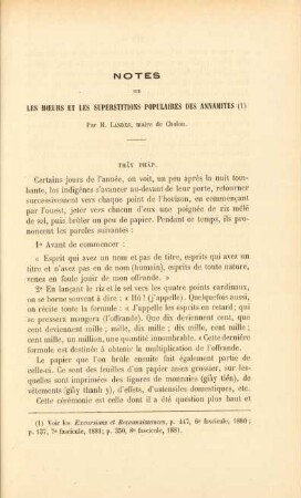 Notes sur les moeurs et les superstitions populaires des annamites par M. Landes, maire de Cholon