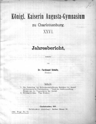 Der Gedenktag des fünfundzwanzigjährigen Bestehens der Anstalt als Gymnasium in Charlottenburg