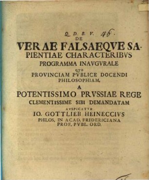 De verae falsaeque sapientiae characteribus programma