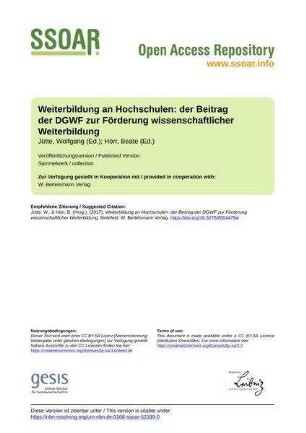 Weiterbildung an Hochschulen: der Beitrag der DGWF zur Förderung wissenschaftlicher Weiterbildung