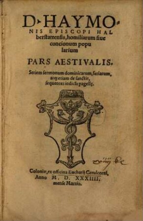 Homiliae in Evangelia dominicalia : pars hyem. et aestiv.