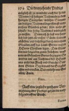 Auff ein jegliche gethane Vermahnung oder Predigt/ gehört die nachfolgende offene Beicht.