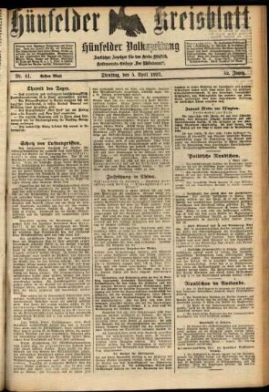 Erste Ausgabe vom Dienstag, den 05. April 1927.