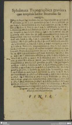 Sphalmata Typographica graviora quae irrepsere Lector Benevolus sic corrigat