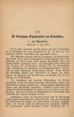 XIV. Die Enteignung (Expropriation) von Grundstücken