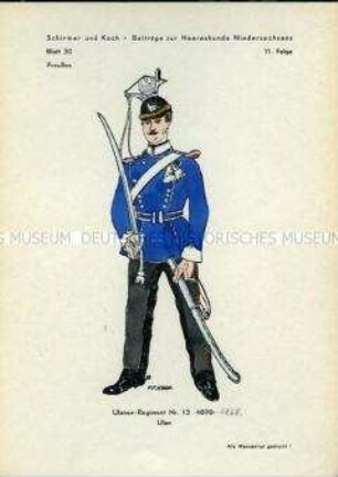 Uniformdarstellung, Gemeiner des 1. Hannoverschen Ulanen-Regiments Nr. 13, Provinz Hannover, 1868.