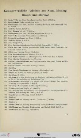 Kunstgewerbliche Arbeiten aus Zinn, Messing. Bronze und Marmor (Nr. 270-417)