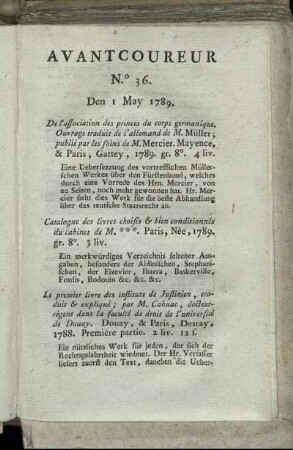No. 36. Den 1. May 1789. - No. 40. Den 16. May 1789.