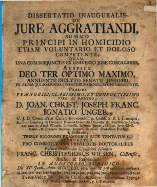 Diss. ... de iure aggratiandi, summo principi in homicidio etiam voluntario ... competente