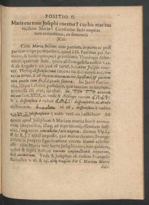 Positio II. Maria cur uxor Josephi vocetur? ...