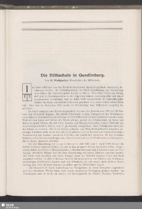 Die Hilfsschule in Quedlinburg