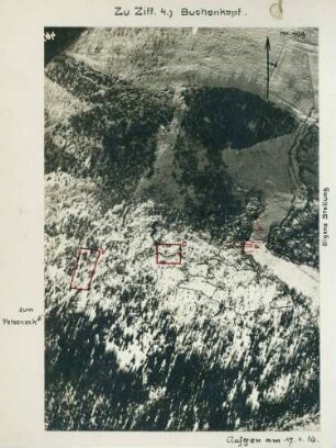Foto des feindlichen Lagers auf dem Buchenkopf (Tête des Faux) südöstlich von Le Bonhomme (Luftbild)